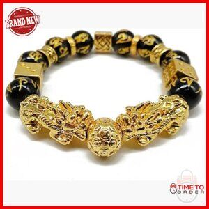 Gold-Plated Feng Shui Wealth Bracelet, Adjustable Elastic, Unisex